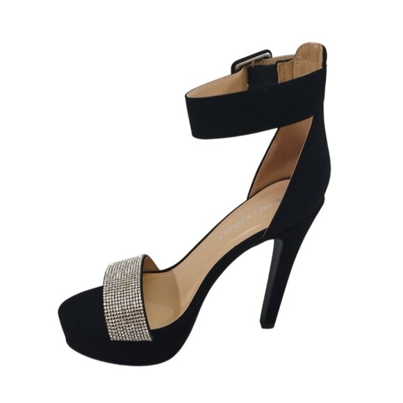 Black Ankle Strap High Heel Sandals With Rhinestone Toe Band Size 5. - Picture 2 of 8